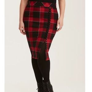Torrid Plaid Ponte Lace Up Pencil Skirt